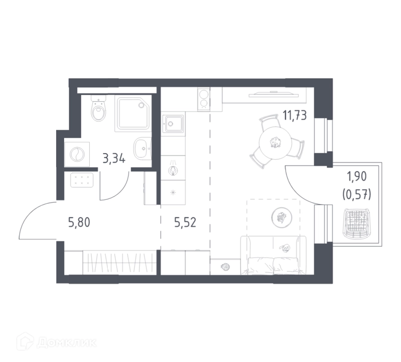 Студия 26.96 м² Новое Видное