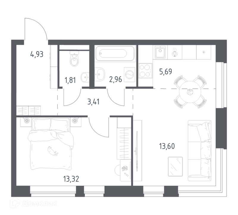 1-комнатная квартира 45.72 м² Новое Видное