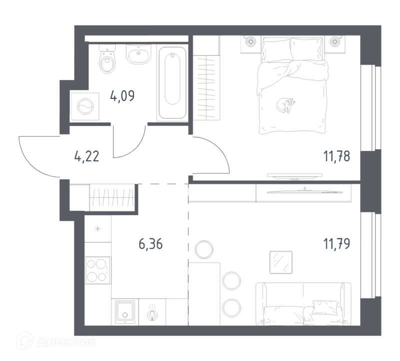1-комнатная квартира 38.24 м² Новое Видное