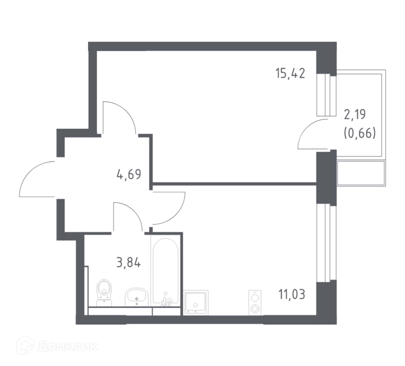 1-комнатная квартира 35.1 м² Новое Видное