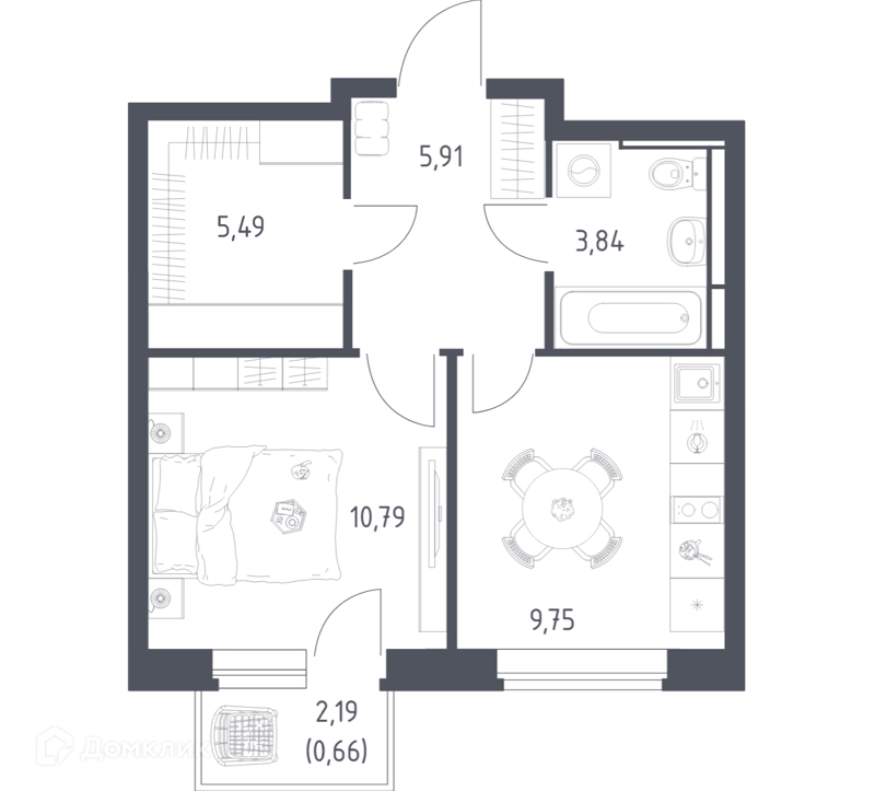 1-комнатная квартира 36.44 м² Новое Видное