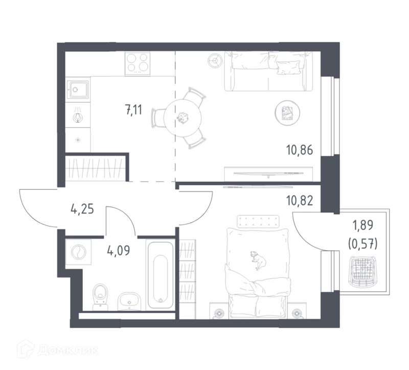 1-комнатная квартира 37.7 м² Новое Видное