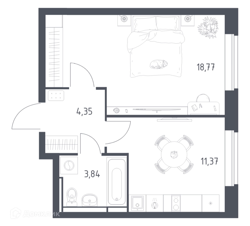1-комнатная квартира 37.8 м² Новое Видное