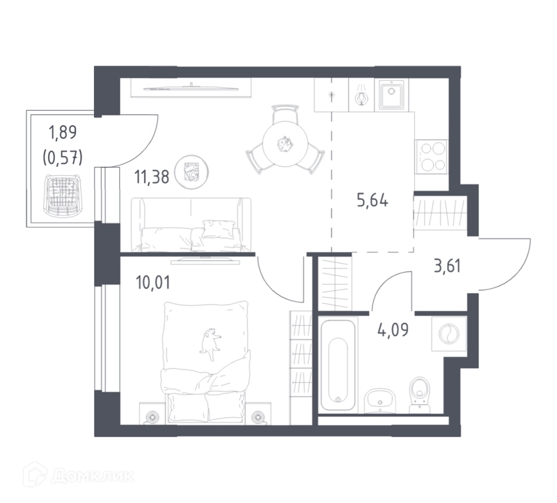 1-комнатная квартира 35.3 м² Новое Видное