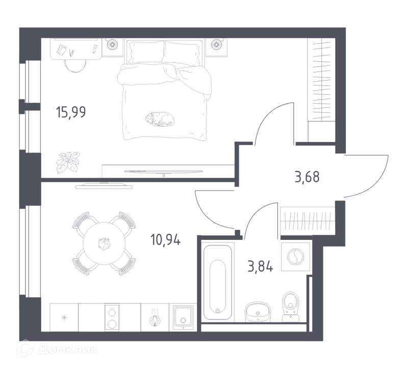 1-комнатная квартира 34.1 м² Новое Видное