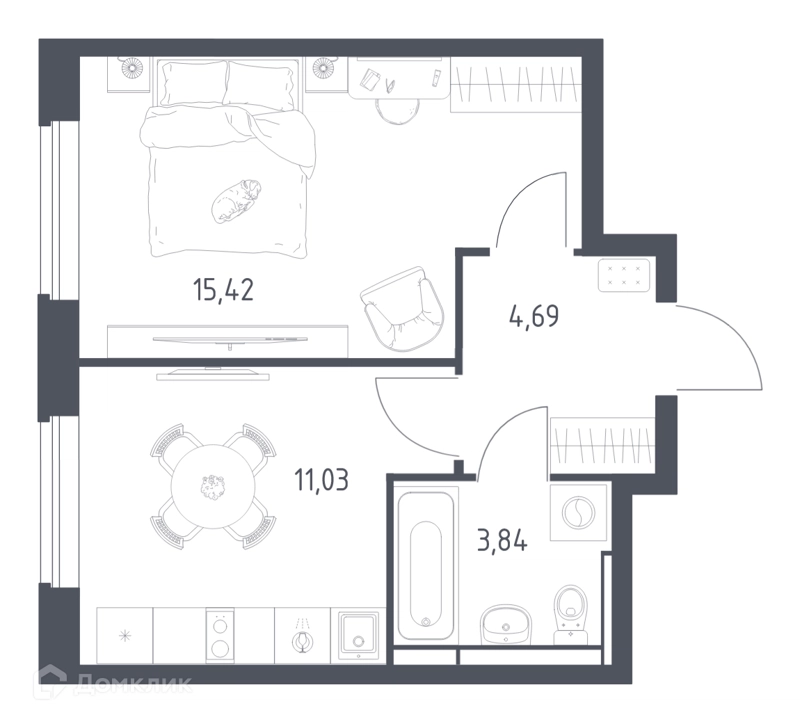 1-комнатная квартира 34.98 м² Новое Видное