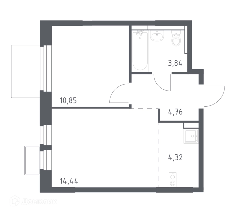 1-комнатная квартира 37.7 м² Новое Видное