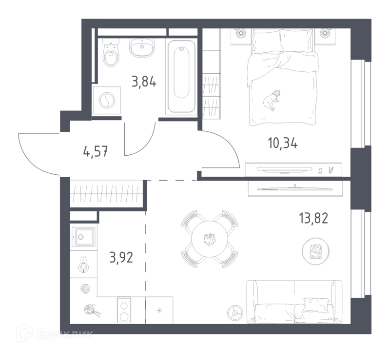1-комнатная квартира 36.49 м² Новое Видное