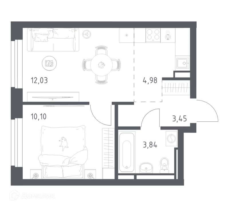 1-комнатная квартира 34.1 м² Новое Видное