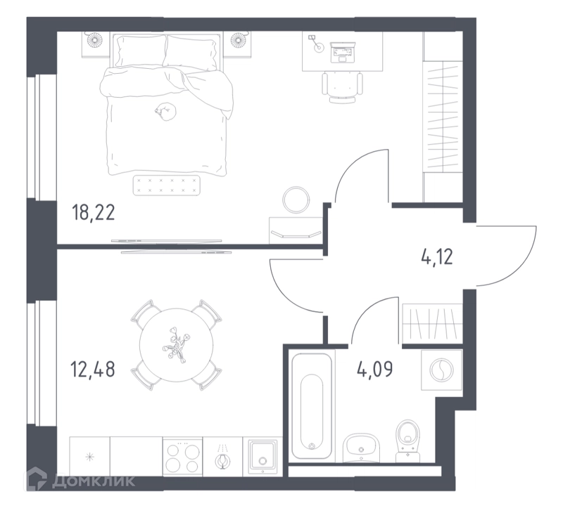 1-комнатная квартира 38.91 м² Новое Видное