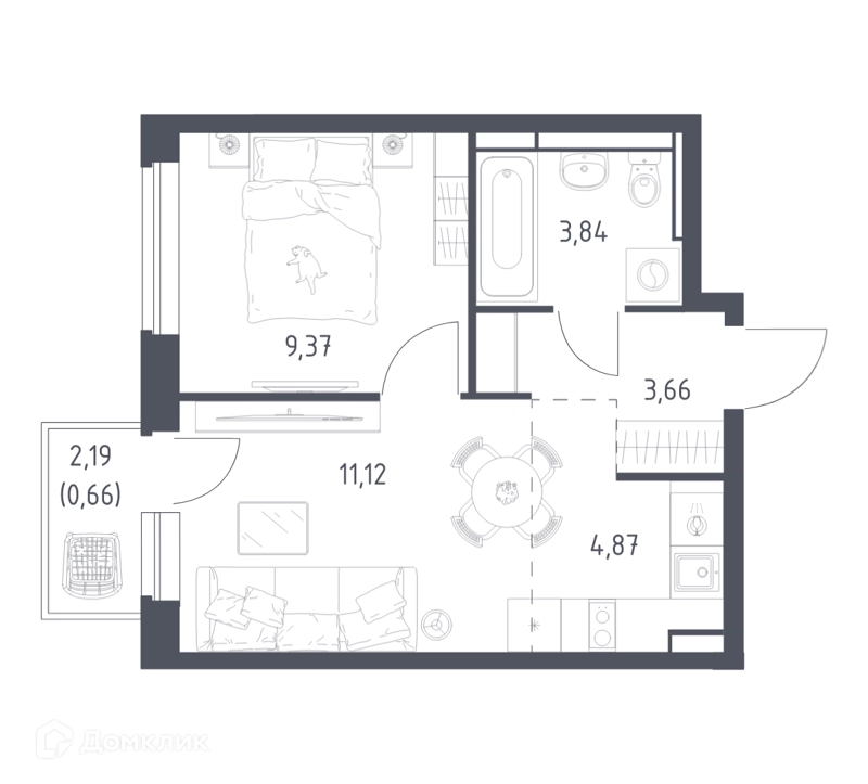 1-комнатная квартира 33.52 м² Новое Видное