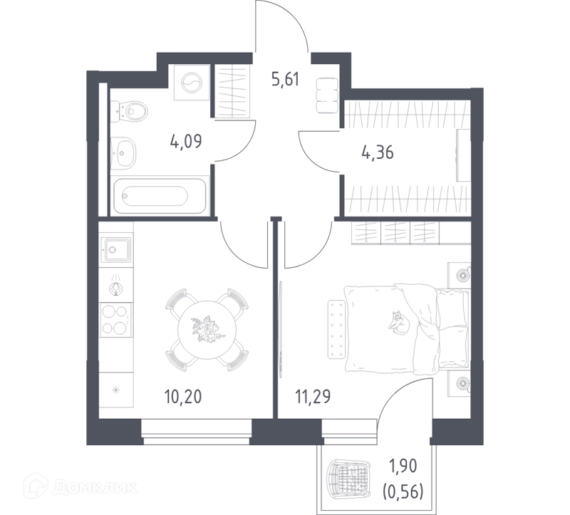 1-комнатная квартира 36.11 м² Новое Видное