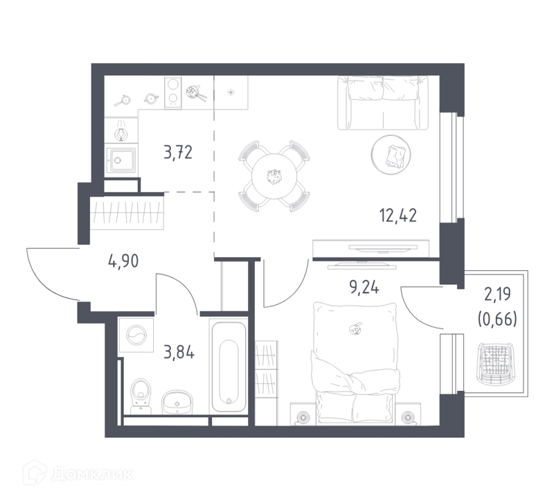 1-комнатная квартира 34.78 м² Новое Видное
