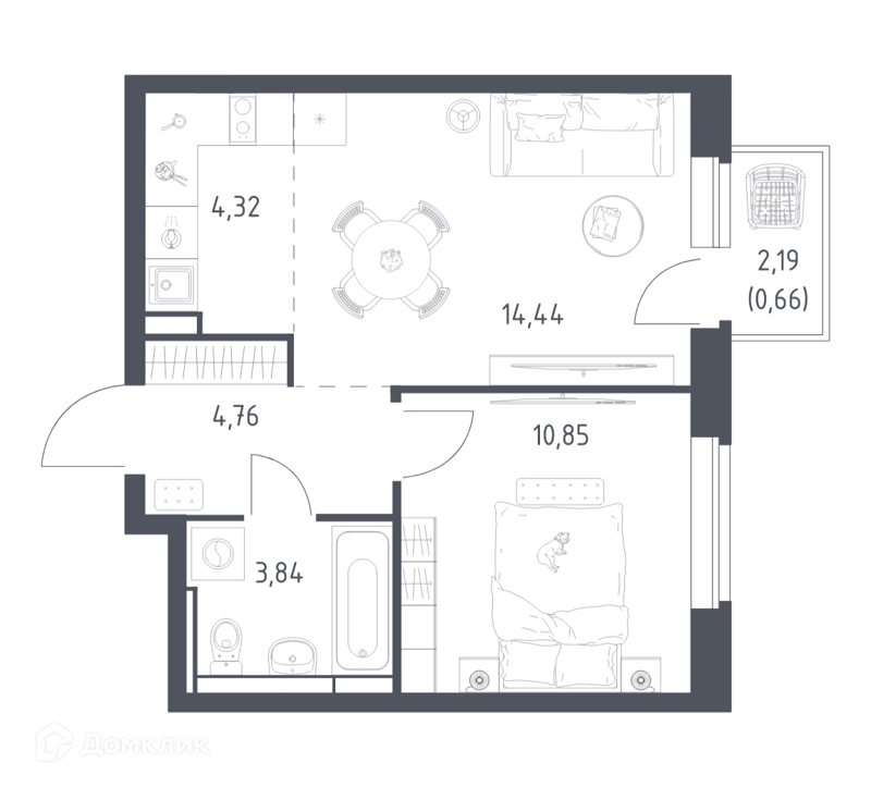1-комнатная квартира 38.3 м² Новое Видное