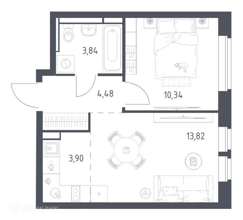 1-комнатная квартира 35.7 м² Новое Видное