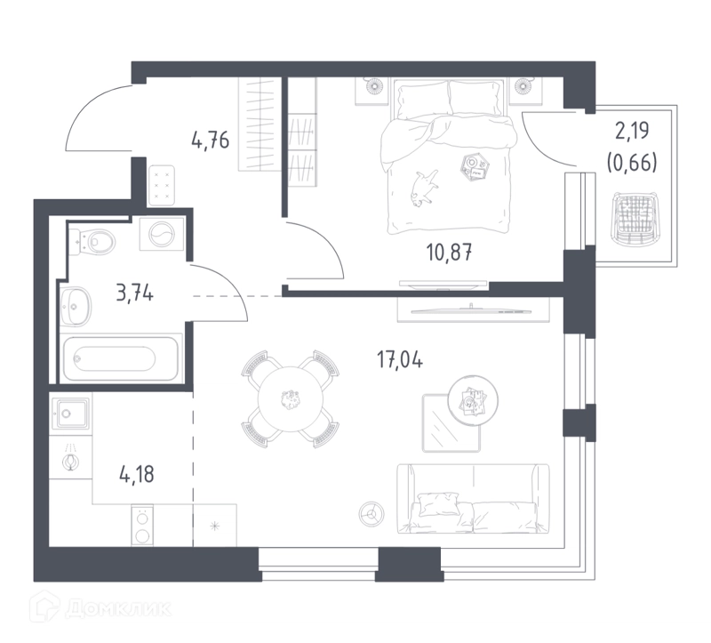 1-комнатная квартира 41.25 м² Новое Видное