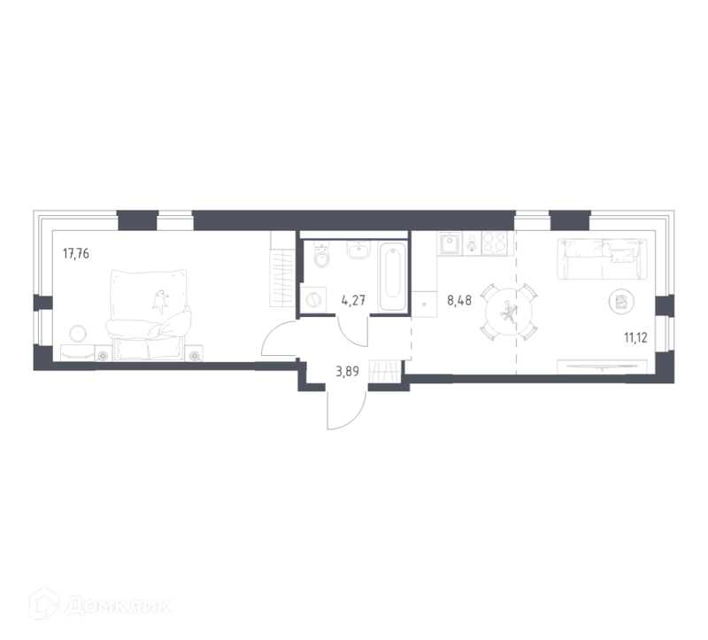 1-комнатная квартира 45.52 м² Новое Видное