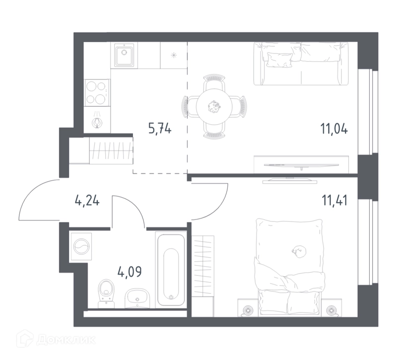 1-комнатная квартира 36.52 м² Новое Видное