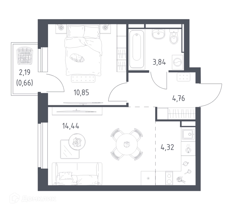 1-комнатная квартира 38.87 м² Новое Видное