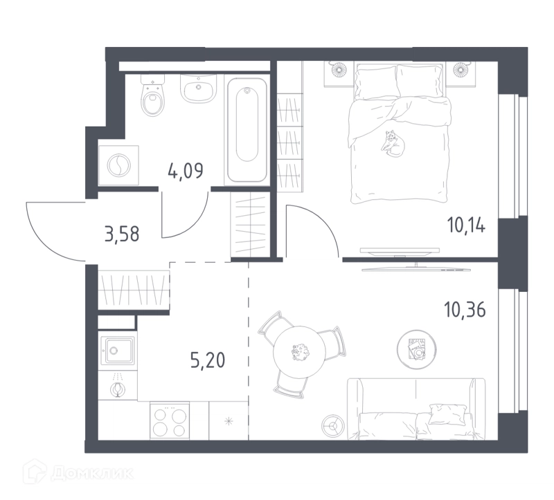 1-комнатная квартира 33.37 м² Новое Видное