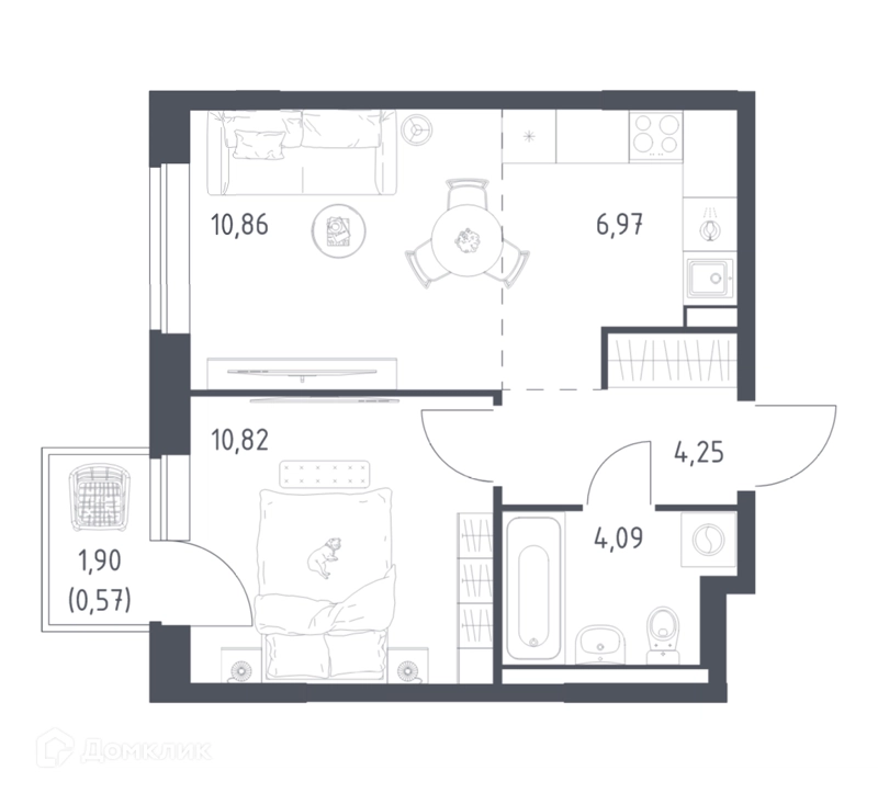 1-комнатная квартира 37.56 м² Новое Видное
