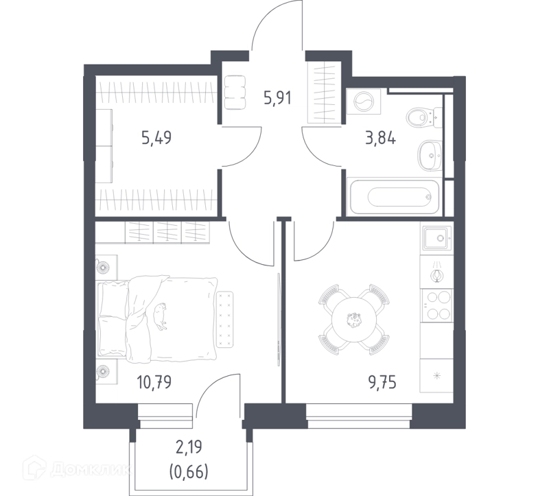 1-комнатная квартира 35.9 м² Новое Видное