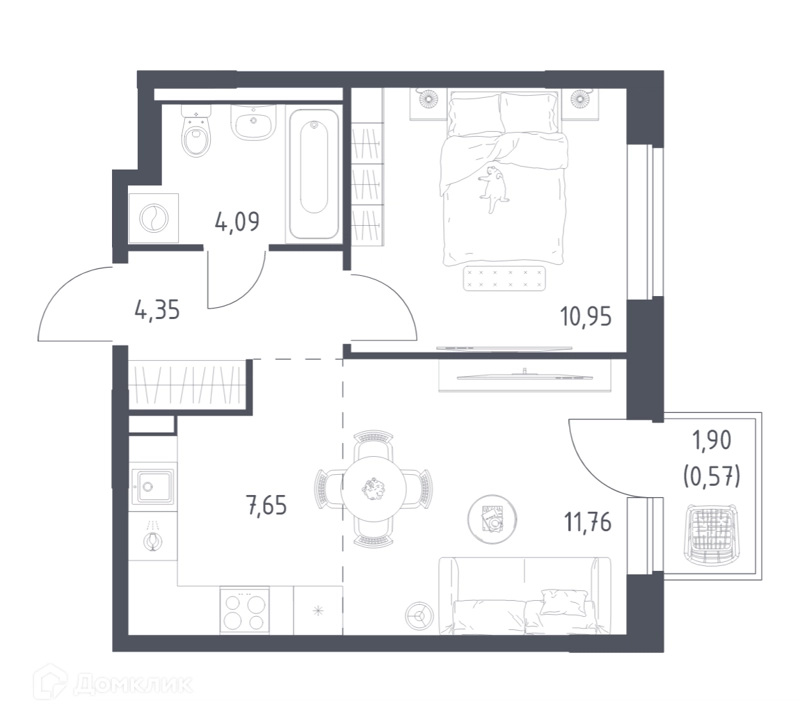 1-комнатная квартира 39.37 м² Новое Видное
