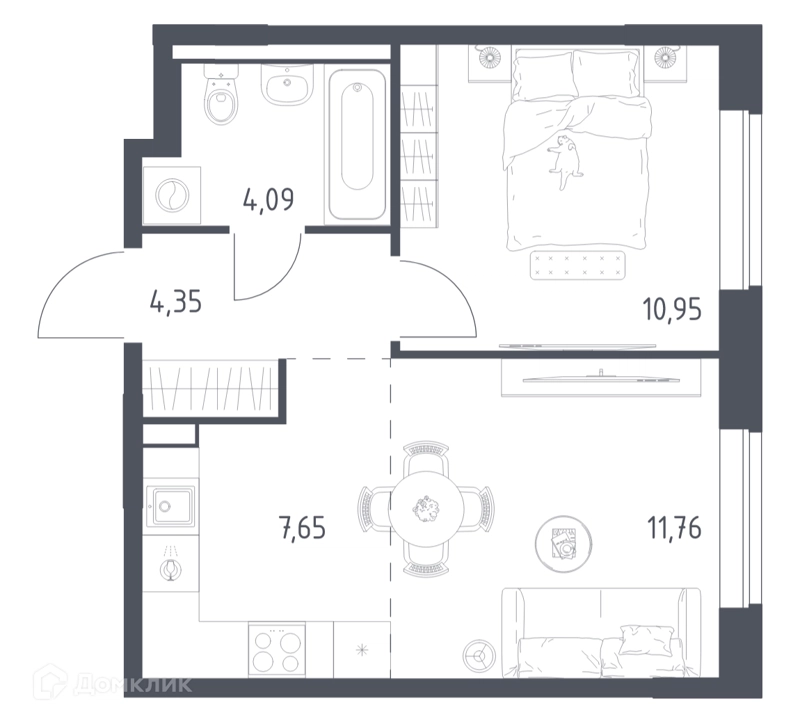 1-комнатная квартира 38.8 м² Новое Видное