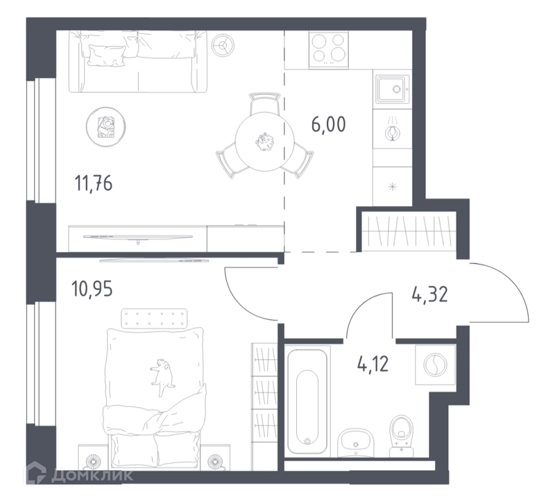 1-комнатная квартира 37.15 м² Новое Видное