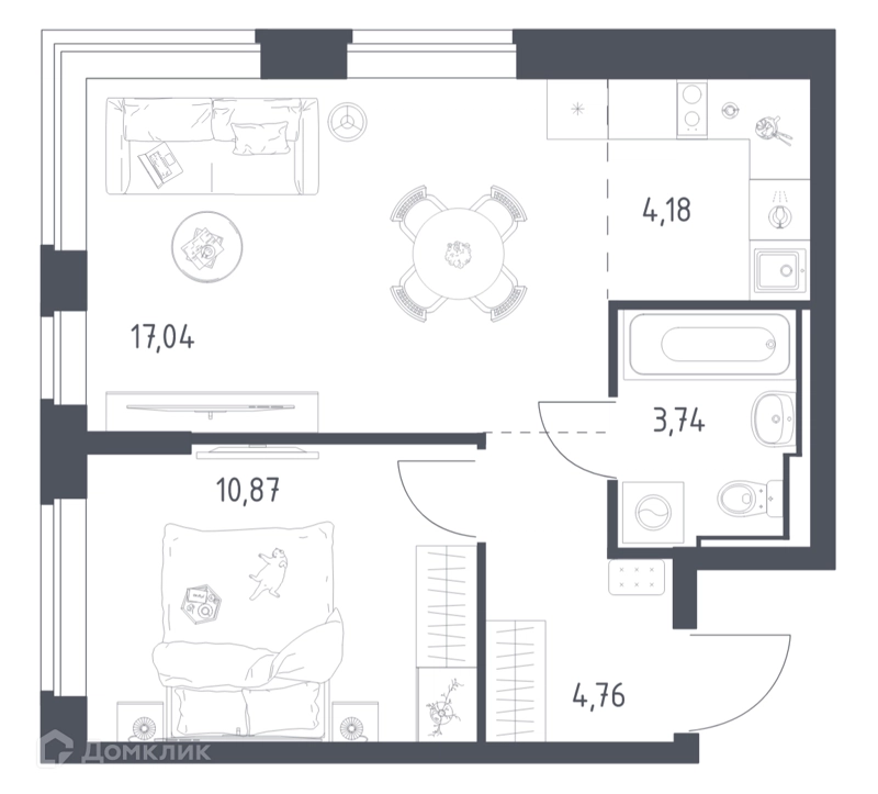 1-комнатная квартира 39.9 м² Новое Видное