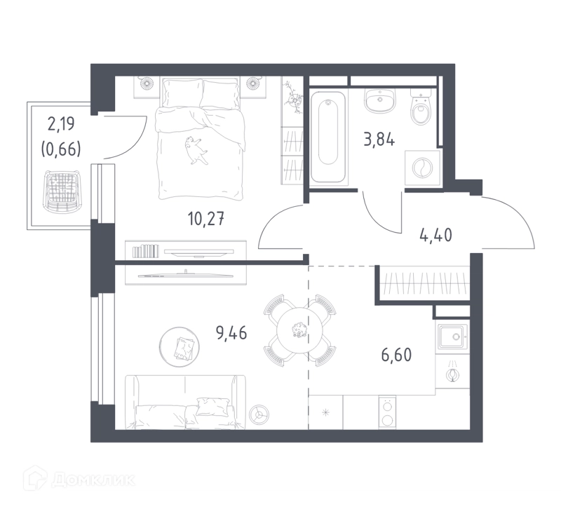 1-комнатная квартира 35.23 м² Новое Видное