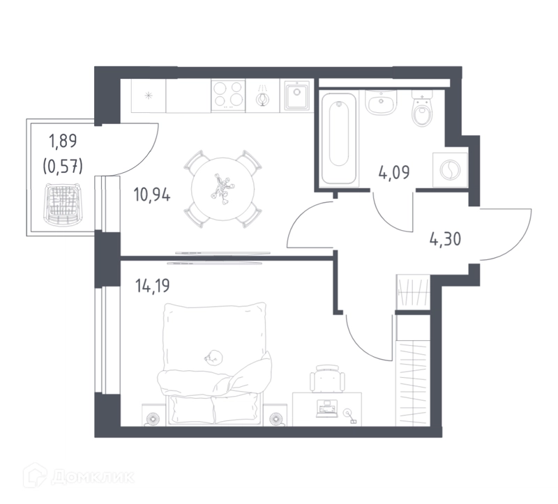 1-комнатная квартира 34.09 м² Новое Видное