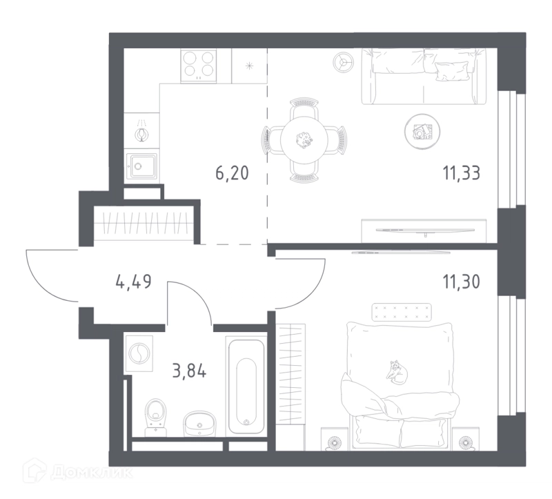 1-комнатная квартира 36.8 м² Новое Видное