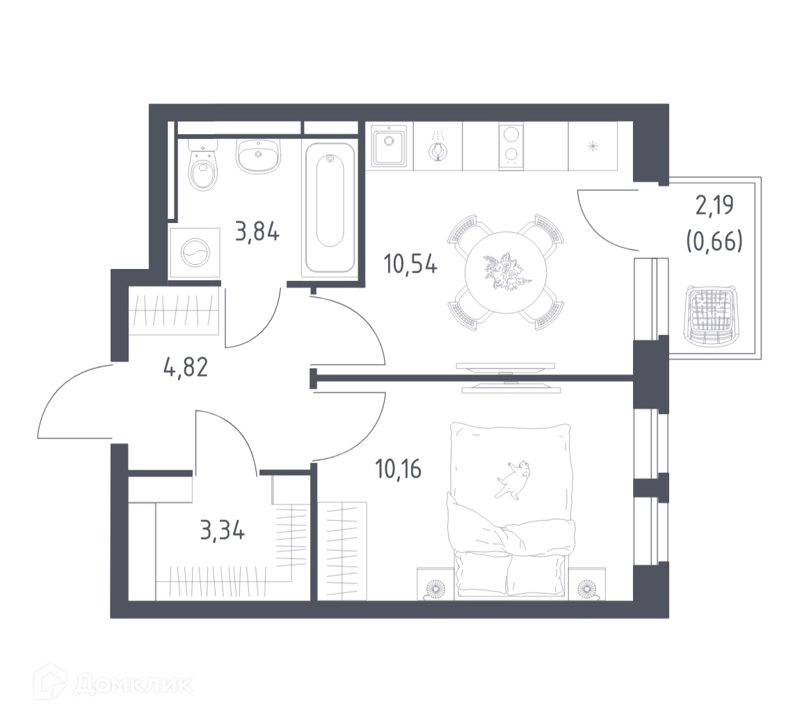 1-комнатная квартира 33.36 м² Новое Видное