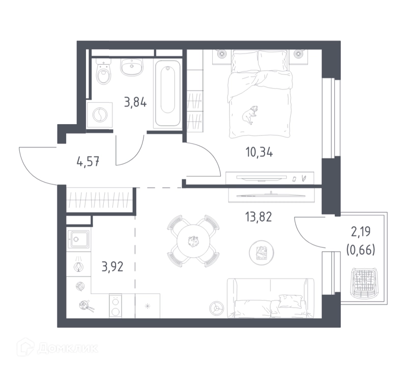 1-комнатная квартира 37.15 м² Новое Видное