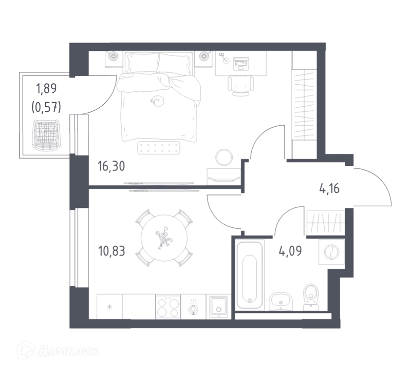 1-комнатная квартира 35.95 м² Новое Видное