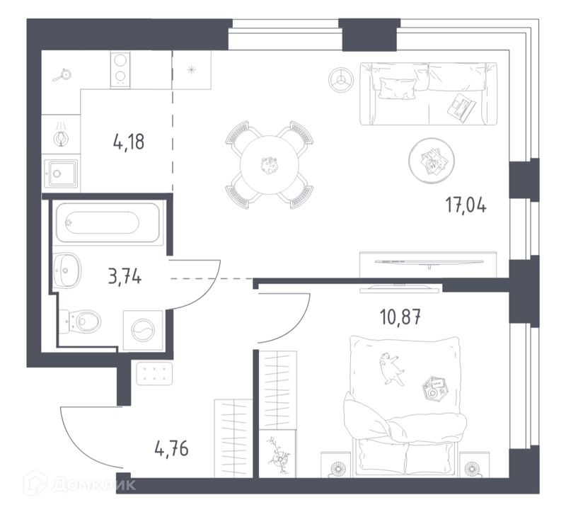 1-комнатная квартира 39.8 м² Новое Видное