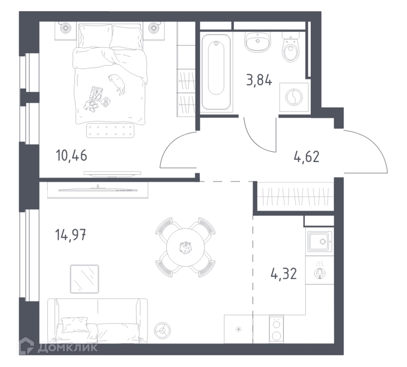 1-комнатная квартира 38.21 м² Новое Видное