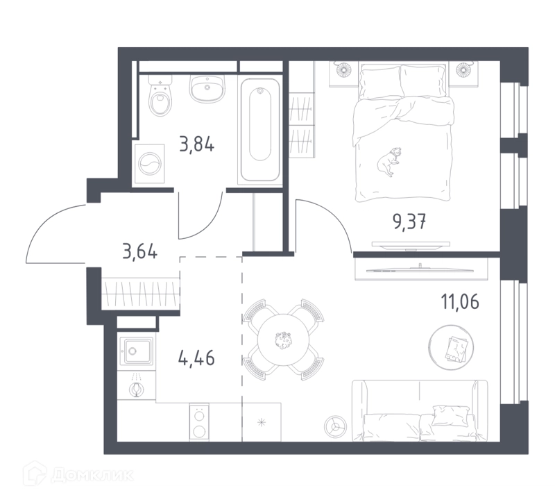 1-комнатная квартира 32.37 м² Новое Видное
