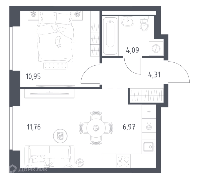 1-комнатная квартира 38.08 м² Новое Видное