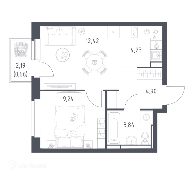 1-комнатная квартира 35.29 м² Новое Видное