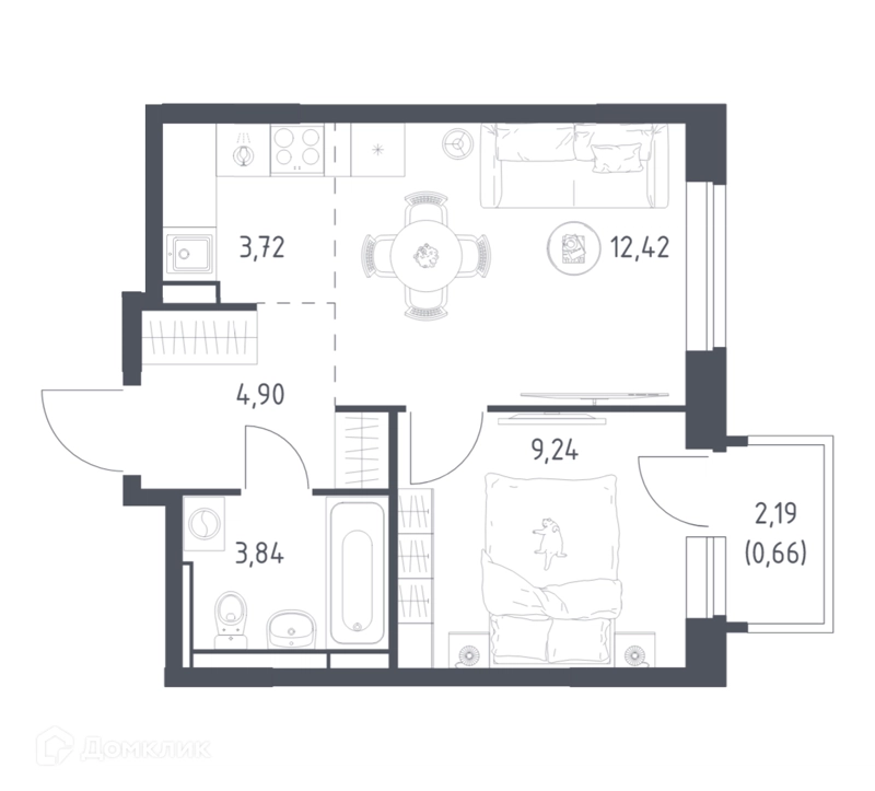 1-комнатная квартира 34.3 м² Новое Видное