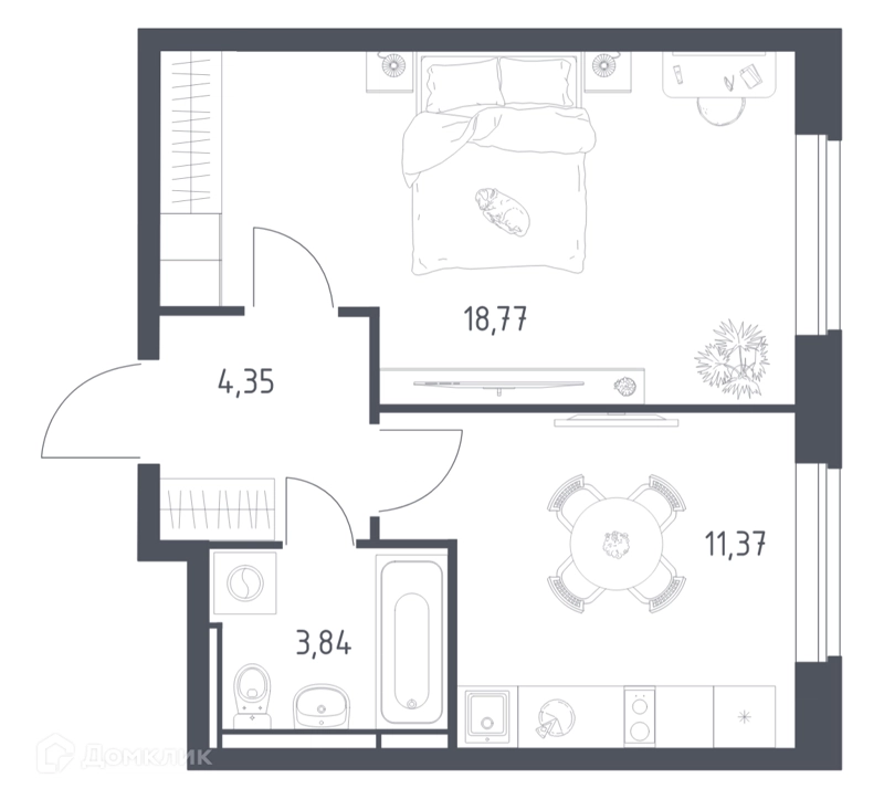 1-комнатная квартира 38.33 м² Новое Видное