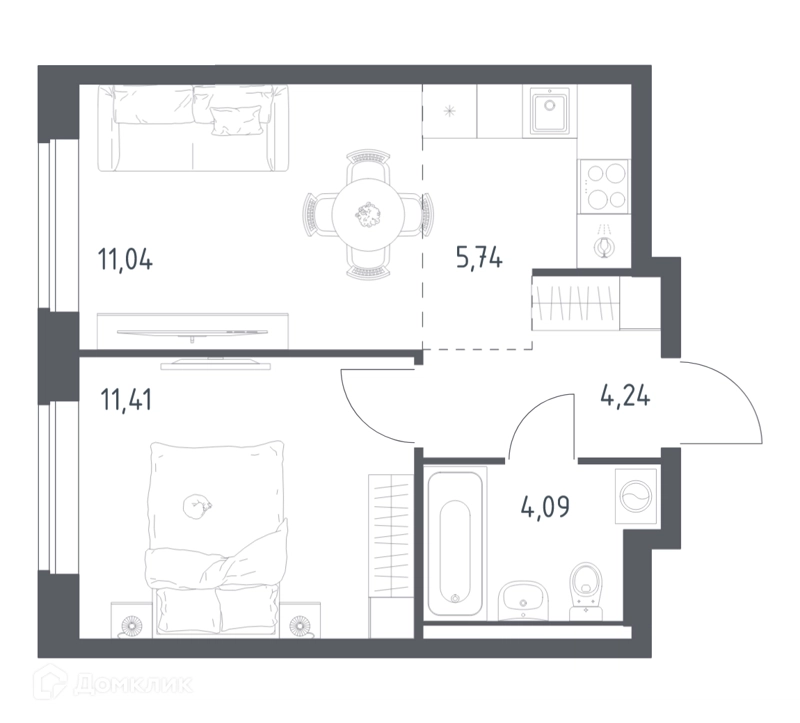 1-комнатная квартира 36.52 м² Новое Видное
