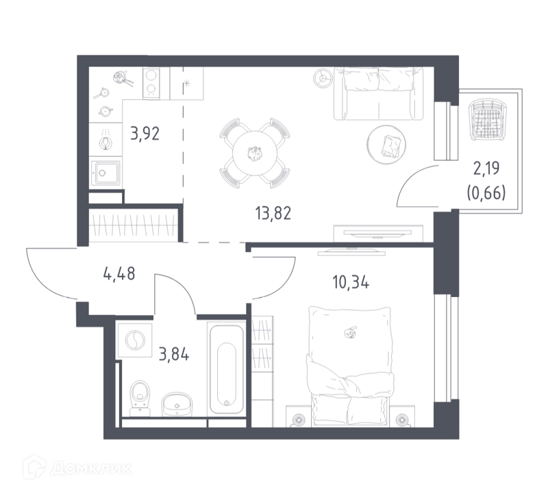 1-комнатная квартира 37.06 м² Новое Видное