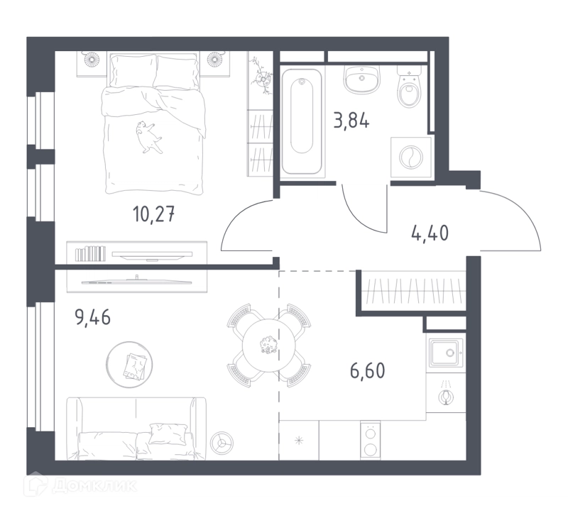 1-комнатная квартира 34.57 м² Новое Видное
