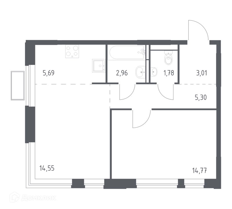 1-комнатная квартира 47.2 м² Новое Видное