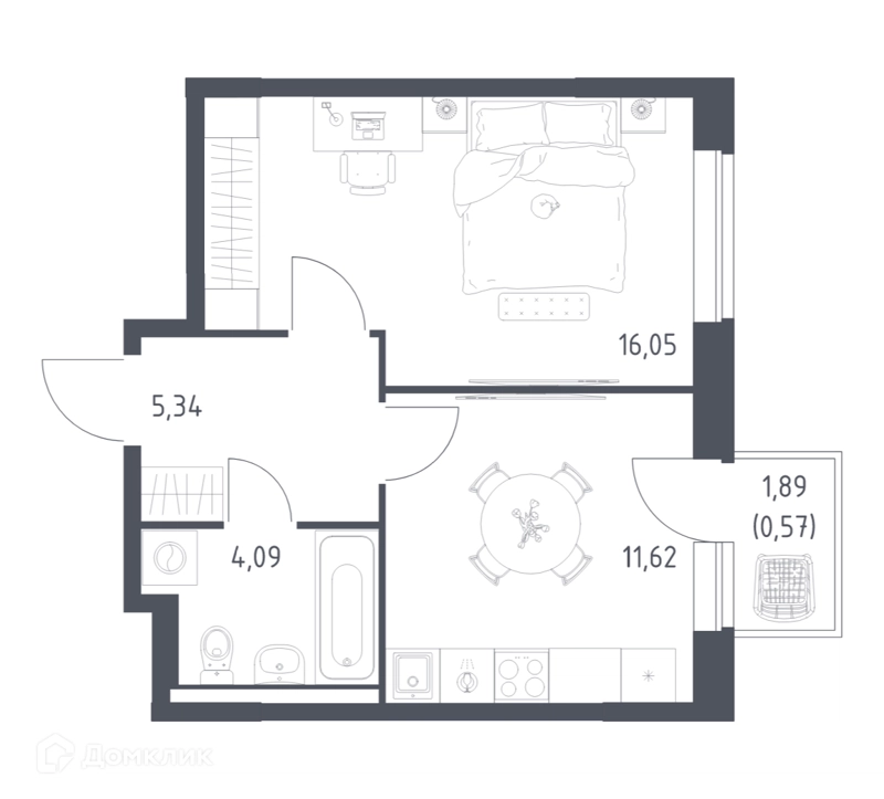 1-комнатная квартира 37.67 м² Новое Видное