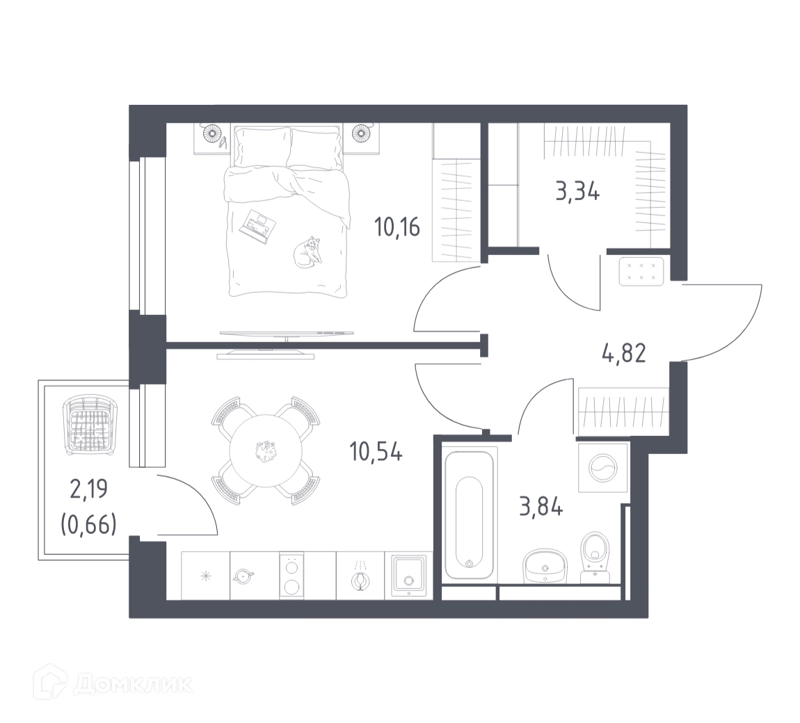 1-комнатная квартира 32.8 м² Новое Видное