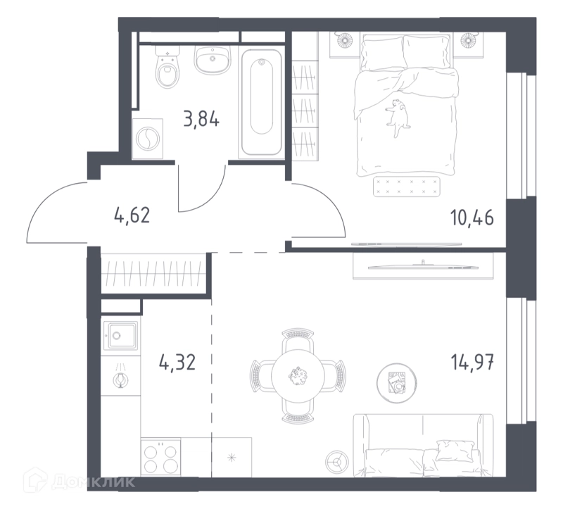 1-комнатная квартира 37.7 м² Новое Видное